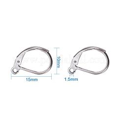 変色しにくい304ステンレススチールフレンチフックピアス金具  カン付き  ステンレス鋼色  15x10x2mm  穴：1.5mm&nbsp;STAS-L190-14P