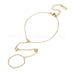 304ステンレススチール製マイクロパヴェクリアキュービックジルコニアリンクリングブレスレット（女性用）  ハート  ゴールドカラー  6.65インチ（16.9cm）  内径：0.79インチ（2cm）&nbsp;BJEW-K297-02G