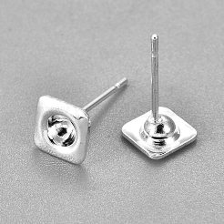 304ステンレススチール製イヤリング部品  正方形  銀  13mm  スクエア：6x6x2mm  トレイ：3mm  ピン：0.7mm&nbsp;STAS-G187-13S