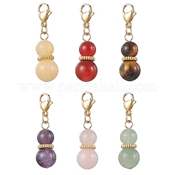 6Pcs 6 Styles Round Natural Green Aventurine & Yellow Jade & Carnelian & Amethyst & Tiger Eye & Rose Quartz Pendant Decoration&nbsp;HJEW-JM03913
