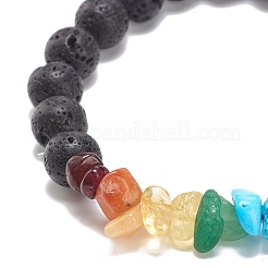 Natural & Synthetic Gemstone Chips Stretch Bracelet with Alloy Cross&nbsp;BJEW-JB08583