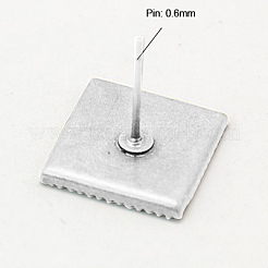 真鍮のスタッドのピアスのセッティング  銀  13x13mm  トレイ：12x12mm  ピン：0.6 mm厚&nbsp;KK-I002-S