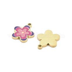 304ステンレススチールエナメルペンダント  花  14KGP本金メッキ  ピンク  17x14.5x1.5mm  穴：1.8mm&nbsp;STAS-D384-05B-G