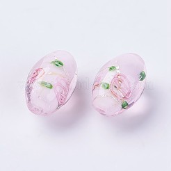 手作り銀箔ランプワークビーズ  インナーフラワー  ライス  ピンク  16~17x11mm  穴：1.5mm&nbsp;LAMP-J089-I03