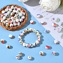 90Pcs 9 Colors Floral Printed Porcelain Beads&nbsp;PORC-SC0001-20