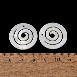 天然石シェルペンダント  フラットラウンド型で螺旋状のチャーム付き  25x1.5mm  穴：1.4mm&nbsp;SH-CBA52CC-02