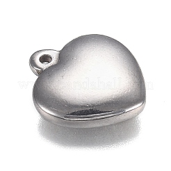 変色しにくい304ステンレススチールチャーム  ハート  ステンレス鋼色  15x14x3.5mm  穴：1.2mm&nbsp;STAS-I166-13C