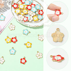 40本4色亜鉛合金エナメルペンダント  花のチャーム  ライトゴールド  ミックスカラー  17x15x2mm  穴：1.6mm  10個/カラー&nbsp;ENAM-SC0009-96