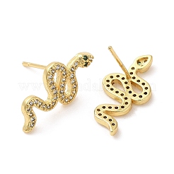 Rack Plating Brass Snake Stud Earrings with Cubic Zirconia&nbsp;EJEW-D061-52G