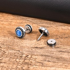 ステンレススチール マイクロ パヴェ キュービック ジルコニア スタッド イヤリング  フラットラウンド  マリンブルー  9mm&nbsp;PW-WGB72E2-01