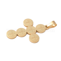 304ステンレススチール製聖ベネディクトメダルクロスペンダント  ゴールドカラー  43x30x2mm  穴：5x9mm&nbsp;STAS-F012-12G