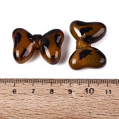 ヒョウ柄不透明アクリルビーズ  蝶結び  ツートン  サドルブラウン  20~20.5x28.5~29x10mm  穴：2.8mm&nbsp;OACR-N162-20A