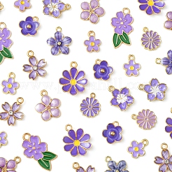 50個10スタイルアロイエナメルペンダント  花  ライラック  12.5~24.5x10~16x1.5~3mm  穴：1.2~2mm  5個/スタイル&nbsp;FIND-FS0003-17