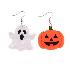 ハロウィンアクリルダングルイヤリング  プラチナ  左右  ゴースト  60x38ミリ＆57x38mm&nbsp;FS-WG62AEA-04