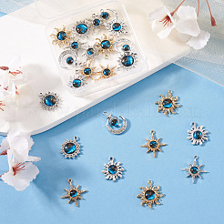 24pcs6スタイルアロイラインストーンペンダント  星/太陽/月のチャーム  混合図形  21.5~24x17~22x4~5.5mm  穴：1.6~2.3mm  4個/スタイル&nbsp;FIND-TA0010-82