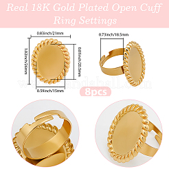 304ステンレススチール製カフリング部品8個  パッドリングのセッティング  オーバル  18KGP本金メッキ  トレイ：20.5x15mm  usサイズ8 1/2(18.5mm)&nbsp;STAS-BBC0009-13