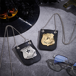 2個 2色 PUレザー&合金製警察バッジ チェーンとベルトブリップ付き  警察衣装小道具コスプレアクセサリー  プラチナ·ゴールデン  970mm  1pc /カラー&nbsp;NJEW-HY0002-17