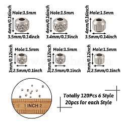 120Pcs 6 Style 303 Stainless Steel Spacer Beads&nbsp;STAS-MP0001-02