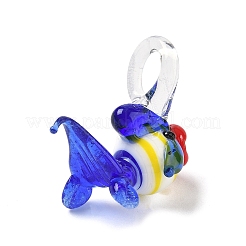 手作りランプワークペンダント  魚のチャーム  ブルー  28.5x33x15mm  穴：8x8.5mm&nbsp;LAMP-A011-05
