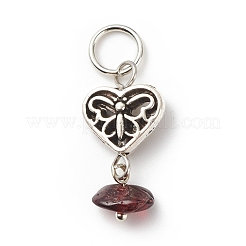 7 個 7 スタイルチャクラ天然 & 合成混合石チップ合金ペンダント  ナチュラル グリーン アベンチュリン & ガーネット & レッド アベンチュリン & ラピスラズリ & アメジスト & シトリン  合成ターコイズ  蝶のハートチャーム  23mm  石：7~9x4~7mm  ハート：10x12x4mm  穴：5.6mm  1個/スタイル&nbsp;PALLOY-JF01778-04