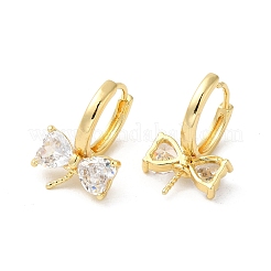 Bowknot Shape Rack Plating Brass Micro Pave Cubic Zirconia Hoop Earrings Finding&nbsp;KK-E084-46G