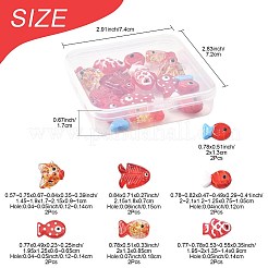 14個 7種類のスタイルのペイントガラスビーズ  魚  ファイヤーブリック  13~21x12~23mm  2個/スタイル&nbsp;LAMP-FS0001-64
