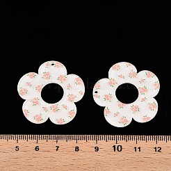 花をテーマにしたプリントアクリルパーツ  フローラルホワイト  33.5x33.5x2mm  穴：1.6mm&nbsp;OACR-T028-06G