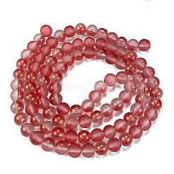 曇りガラスビーズ連売り  金粉付き  ラウンド  鮭色  8mm  穴：1mm&nbsp;X1-GLAA-P065-8mm-06