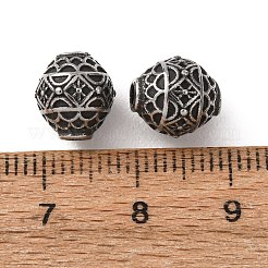 304ステンレススチールビーズ  光沢のある  ヴィンテージ風の花柄模様の楕円形  アンティークシルバー  8.5x9.5mm  穴：2mm&nbsp;SA-CBAFBAB-09AS-E