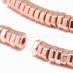 電気メッキ磁気無し合成ヘマタイトビーズ連売り  六角  ローズゴールドメッキ  6x5.5x2mm  穴：2mm  約182個/連  16.1インチ&nbsp;G-Q465-32RG