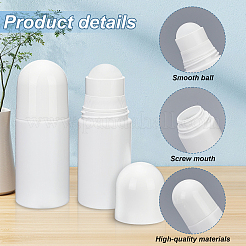 プラスチックローラーボールボトル50個  粘着式白紙ステッカー15枚付き  ホワイト  10x3.8cm  容量：50ml（1.69fl.oz）&nbsp;MRMJ-WA0001-02