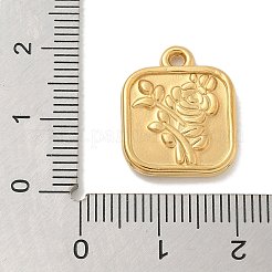 イオンプレーティング（IP）304ステンレスペンダント  花のチャーム付きスクエア  18KGP本金メッキ  18.5x15x2.5mm  穴：1.6mm&nbsp;STAS-Q334-24G