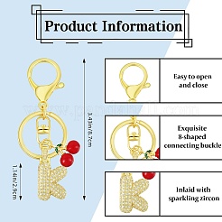 Brass Micro Pave Clear Cubic Zirconia Letter Pendant Keychain&nbsp;KEYC-SW00015-K