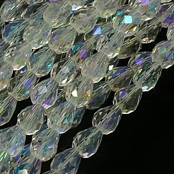 電気メッキガラスビーズ連売り  ABカラーメッキ  多面カット  ドロップ  クリアAB  8x6mm  穴：1mm  約66~68個/連  22インチ&nbsp;X-EGLA-E010-5x7mm-AB01
