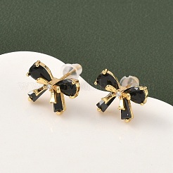 Brass Micro Pave Cubic Zirconia Bowknot Stud Earrings&nbsp;EJEW-D337-02G