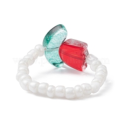 Tulip Flower Glass Seed Beaded Stretch Rings for Women&nbsp;RJEW-JR00596