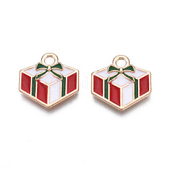 クリスマス合金エナメルペンダント  カドミウムフリー＆鉛フリー  ライトゴールド  クリスマスプレゼント  ホワイト  15.5x15x2mm  穴：2mm&nbsp;ENAM-Q442-59