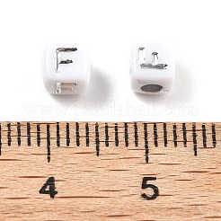 不透明なアクリルビーズ  文字のある正方形  シルバーライン入り  文字F  5x5x5mm  穴：2mm  約5000ocs&nbsp;OACR-D282-06F