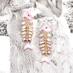 Alloy Rhinestone Fishbone Dangle Stud Earrings&nbsp;FS-WG8AC1D-02