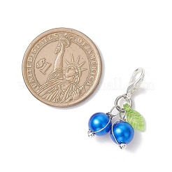 ABSプラスチック製模造真珠とアクリル製ペンダント装飾  チェリー  合金製カニカン付き  ブルー  27.5mm&nbsp;HJEW-JM03887-01