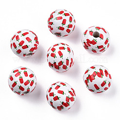 Printed Natural Wooden Fruit Beads&nbsp;WOOD-T021-106