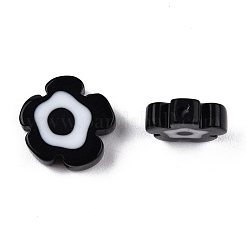 手作りナザールボンジュウランプワークビーズ連売り  花  ブラック  7~9.5x7~9x2.5~3mm  穴：1mm  約54個/連  16.14インチ（41cm）&nbsp;LAMP-N029-018-09