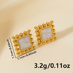 304ステンレススチールスクエアスタッドピアス  ゴールドカラー  11x11mm&nbsp;YJ7364-2