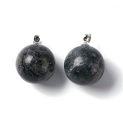 天然カンババジャスパーペンダント  プラチナトーンの真鍮パーツ  丸いチャーム  22x18mm  穴：3x6mm&nbsp;G-G926-02P-11
