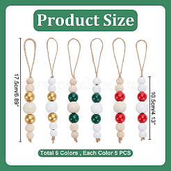 30Pcs 6 Colors Wooden Beaded Pendant Decorations&nbsp;HJEW-AB00737