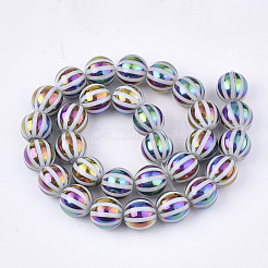 電気メッキガラスビーズセット  ストライプラウンド  カラフル  10x9.5mm  穴：1.2mm  約30個/連  11.2インチ&nbsp;EGLA-S177-11B-05