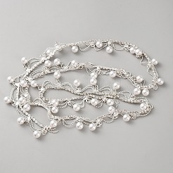 合金ラインストーンチェーン  タッセルストラスチェーン  衣装作りに  模造パールと  銀  880x21mm&nbsp;FIND-WH0139-745