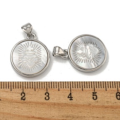 Rack Plating Brass Pave Natural White Shell Pendants&nbsp;KK-U025-11P-01