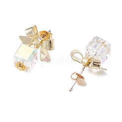合金とガラスのダングルスタッドピアス  蝶結び  ホワイト  20x8mm&nbsp;EJEW-JE06117