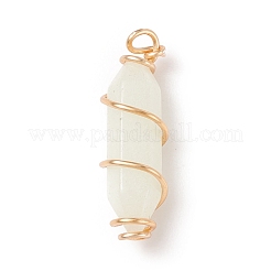蓄光ガラスチャーム  金色の銅線を巻いた  弾丸  ベージュ  26x8x8mm  穴：2.5mm&nbsp;PALLOY-JF01805-01